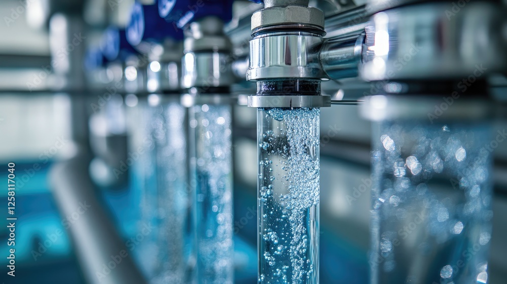 Poster pure water streaming through a reverse osmosis filtration system, emphasizing the clarity and purity