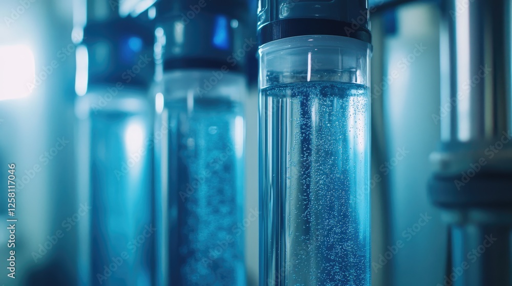 Poster pure water streaming through a reverse osmosis filtration system, emphasizing the clarity and purity