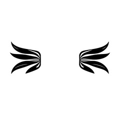 Abstract wing illustration of two stylized black wings against a white background.