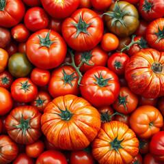 A Bountiful Collection of Fresh, Ripe Tomatoes Piled Together, Showcasing Their Vibrant Red Color and Juicy Texture