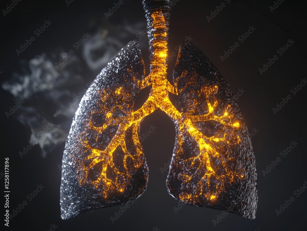 Poster a visual metaphor for respiratory health, showing the intricate structure of lung tissue with blood 