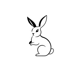 Simple black and white rabbit illustration, minimalist art style, clean lines, simple and elegant design, featuring a cute rabbit.