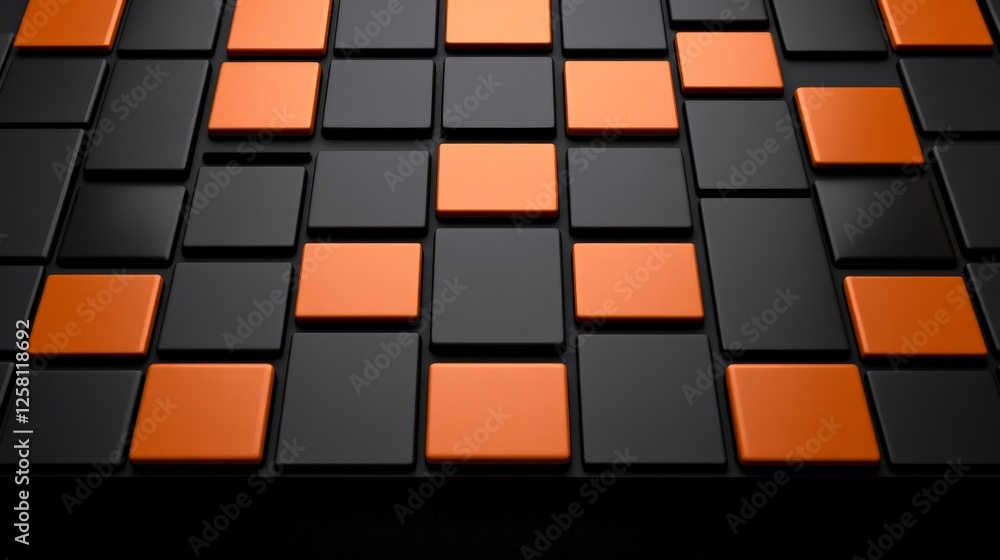 Poster abstract pattern of black and orange tiles in a modern design