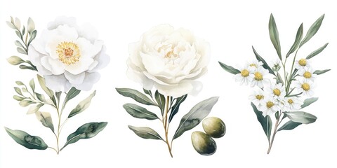 Illustrated bouquet of flowers, watercolor style.