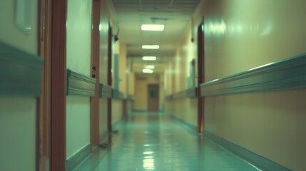 Obraz premium Enhancing Hospital and Clinic Imagery: Create Stunning Visuals with Blurred Backgrounds in Corridor Photography Using Depth of Field, Bokeh Effects, and Professional Editing Techniques to Highlight He