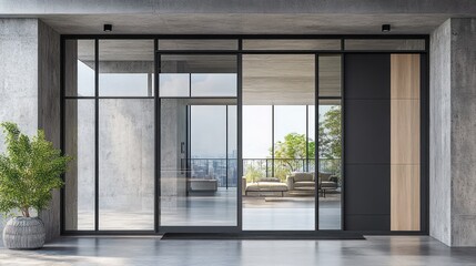 Fototapeta premium Modern Apartment Entrance with City View