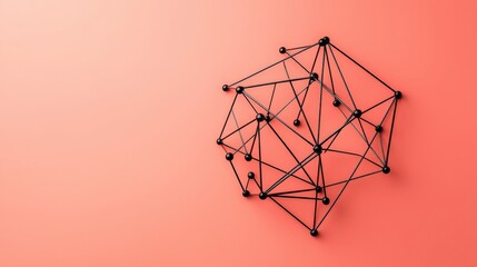 Abstract geometric network structure with connected nodes on a coral background for visual design and creativity