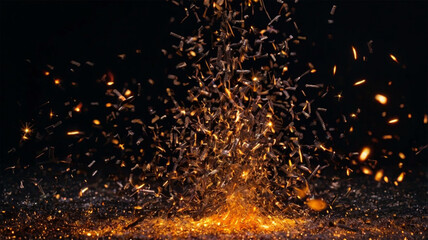 Abstract Fire Particles – Golden Red Sparks Floating in the Dark