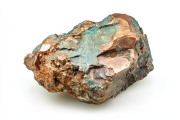 Copper Ore in Detail. Close-up of Copper Piece on White Background