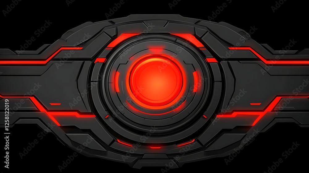 Poster futuristic black tech center with red neon glow abstract design visual element sci fi concept art