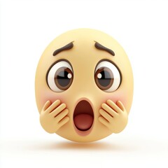Fototapeta premium Emoji face, shocked expression, big round eyes, open mouth, rosy cheeks, 3D rendering, soft lighting, high detail, smooth texture, yellow background, cute character design, exaggerated features, emoti