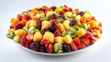Variety of colorful mixed fruit cut into bite-sized pieces, ideal for snacking and promoting healthy eating.