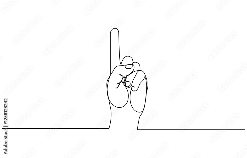 Poster one line drawing hand pointing gesture. finger instruction concept, continuous line drawing of hand 
