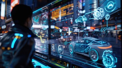 Futuristic transportation system with electric vehicles displayed. Visionary concept for smart urban mobility solutions.