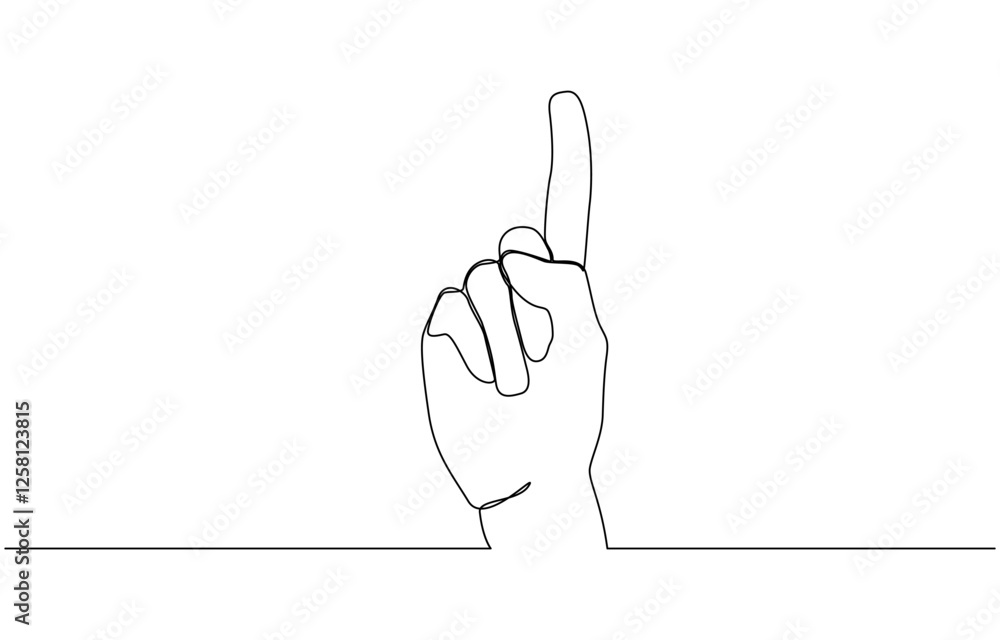 Poster one line drawing hand pointing gesture. finger instruction concept, continuous line drawing of hand 