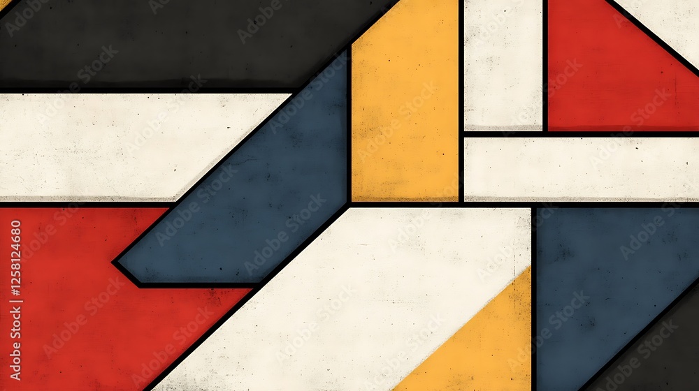 Poster geometric composition with bold primary color blocks in modern art style decorative arrangement