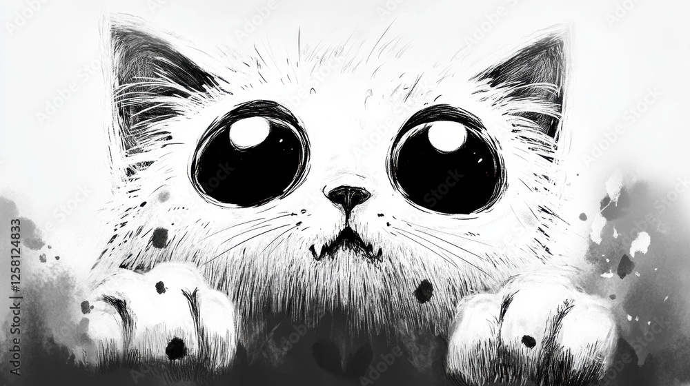 Poster cruel cat, a surreal image of a cat with empty eye sockets, emphasizing high fidelity and artistic i