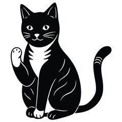 Fototapeta premium The cat should be sitting with one paw raised, as if grooming its face or front leg 