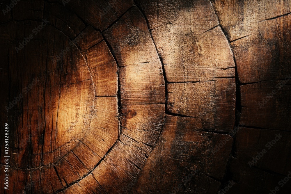 Poster Cut wooden log showing detailed grain rings and cracks