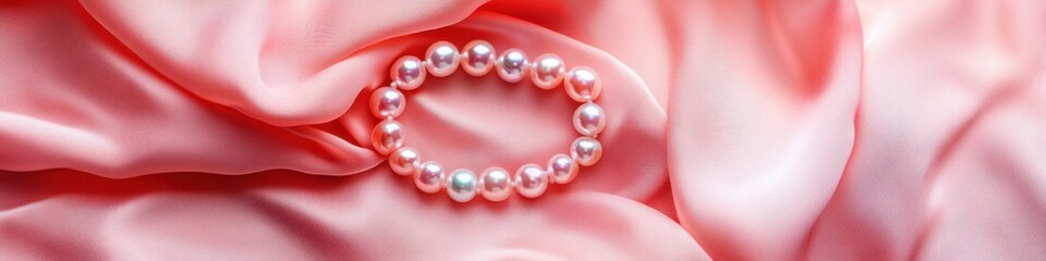 Obraz premium Rose gold necklace adorned with delicate pearls on luxurious silk fabric display
