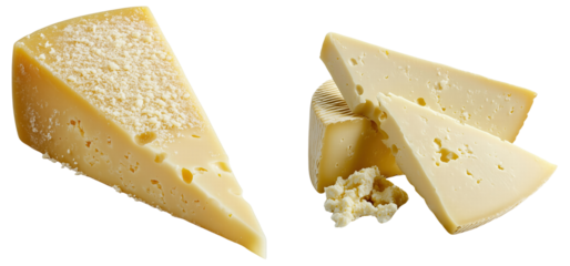 Fresh Cheese Varieties with Different Textures and Cuts, isolated on transparent background.