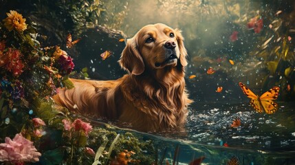 Pets in whimsical settings, featuring imaginative and fantastical environments. Emphasizing creativity and whimsical nature. Ideal for whimsical-themed social media posts and pet blogs.
