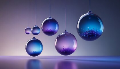 Suspended Glass Ornaments Filled With Purple And Blue Particles