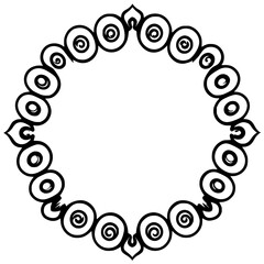 Intricate black and white ornamental decorative frame with spiral scrollwork and stylized details, perfect for digital art.