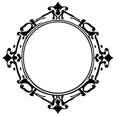 Ornate Black and White Oval Frame with Elaborate Decorative Detailing, Isolated on White Background.