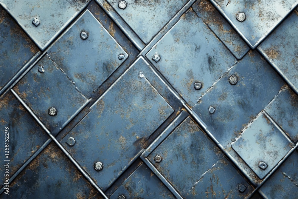 Poster abstract steel plate background texture: rustic metal surface with diagonal pattern and rivets