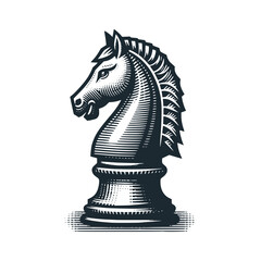 Chess horse. Black white vector illustration.