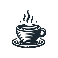 A cup of hot coffee. Black white vector illustration.