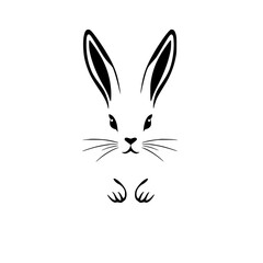 Minimalist Rabbit Design: Black and White, Rabbit Portrait with Long Ears, Cute, Simple.