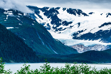 Alaska wilderness with snowcapped mountains, rivers and lakes