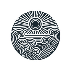 Abstract vector illustration of sun and wave