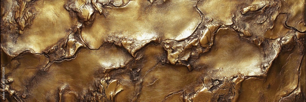 Aufkleber golden abstract texture: a bronze-like surface with irregular patterns and deep relief