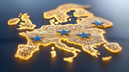 Glowing Europe map with stars, business success