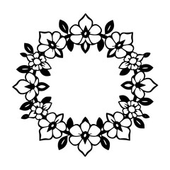Fototapeta premium Floral wreath design with black and white aesthetic, forming a circular floral arrangement.