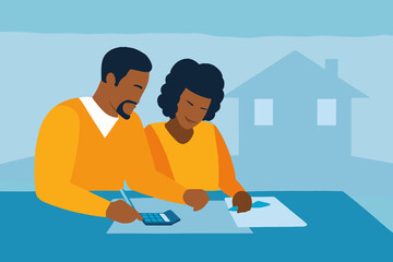 Couple is engaged in reviewing important financial documents and calculations