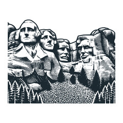 Some head statues. Black white vector illustration.