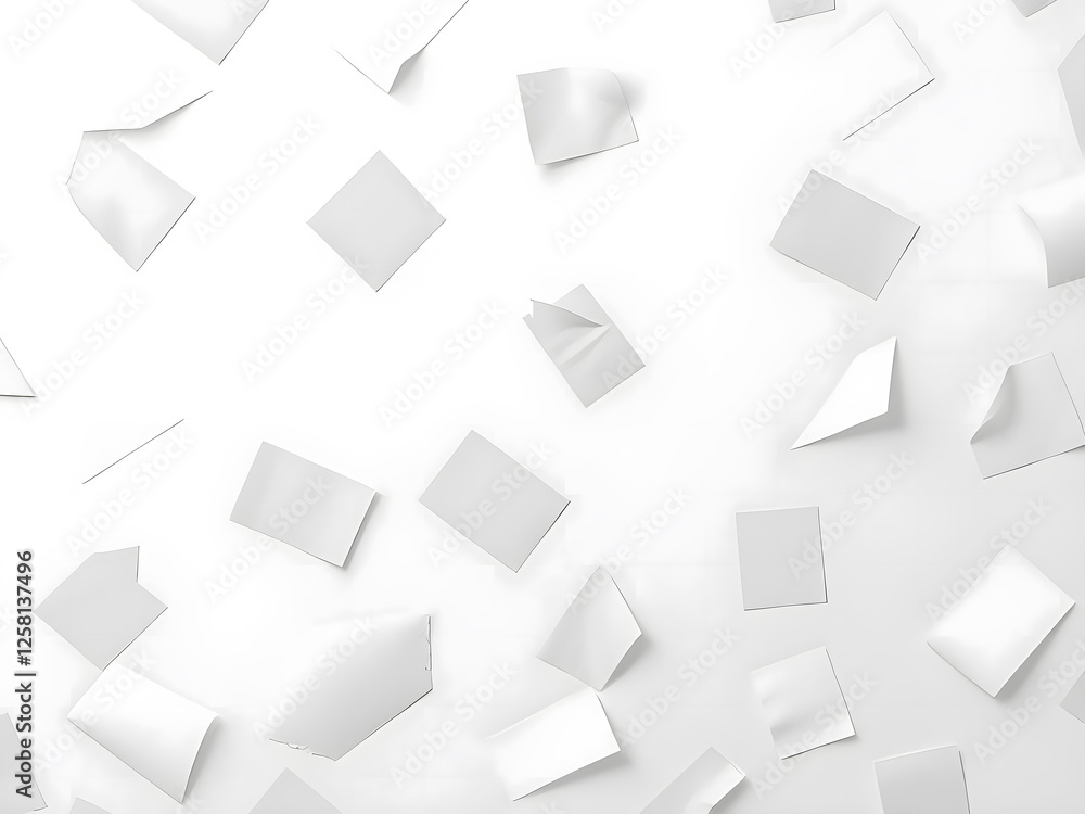 Poster abstract minimalist white paper scatter: a minimalist composition of scattered white paper on a clea