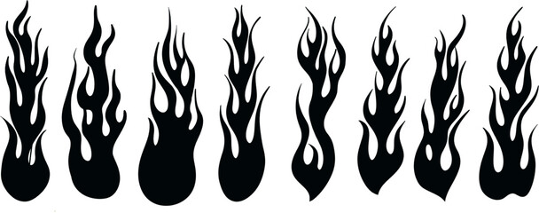 flame siluet vector icon set