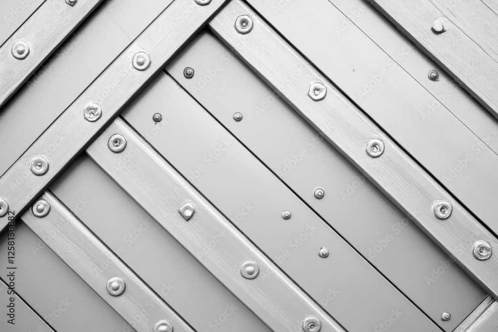 Poster abstract metallic texture: diagonal pattern of gray metal panels with rivets