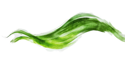 Green watercolor brush stroke creating a wave shape on transparent background