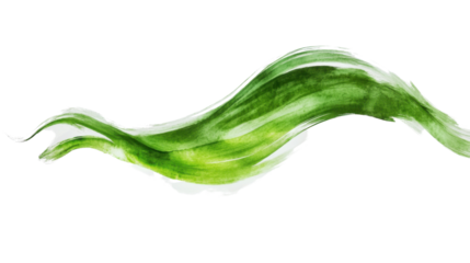 Green watercolor brush stroke creating a wave shape on transparent background