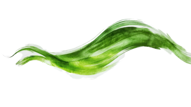 Green watercolor brush stroke creating a wave shape on transparent background