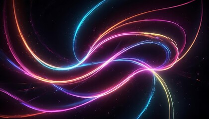 Abstract Neon Swirls Glowing In Dark Space