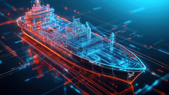Digital Ship Design: A Wireframe Model of a Cargo Vessel