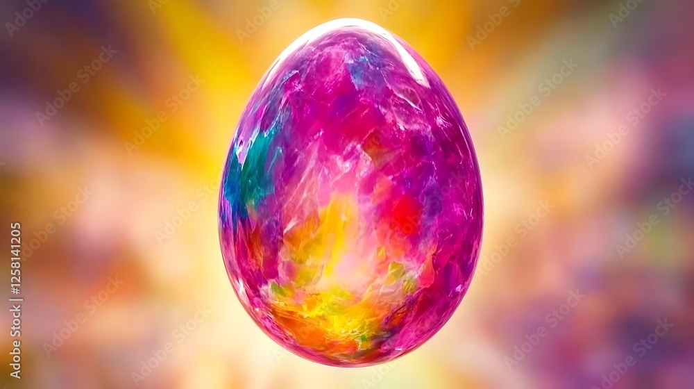 Poster iridescent ovoid orb floating in dreamy gradient colored light explosion abstract artistic effect