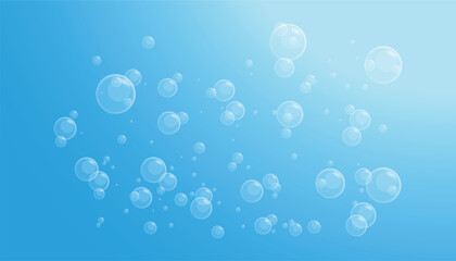 Underwater bubbles background. realistic soap bubbles. flying bubbles. air bubbles flat set. foam frame. blue water pattern